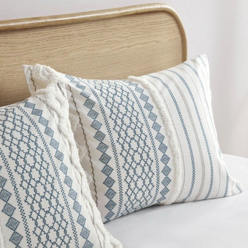 HKM-634067 Multicolor Aztec Print King/Cal King Cotton Duvet Cover Set with Chenille and Matching Shams