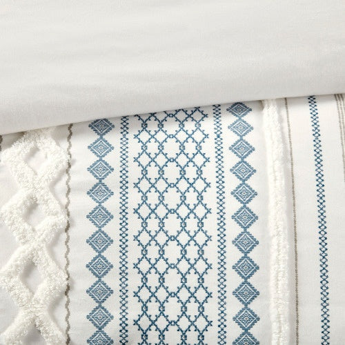 HKM-634067 Multicolor Aztec Print King/Cal King Cotton Duvet Cover Set with Chenille and Matching Shams