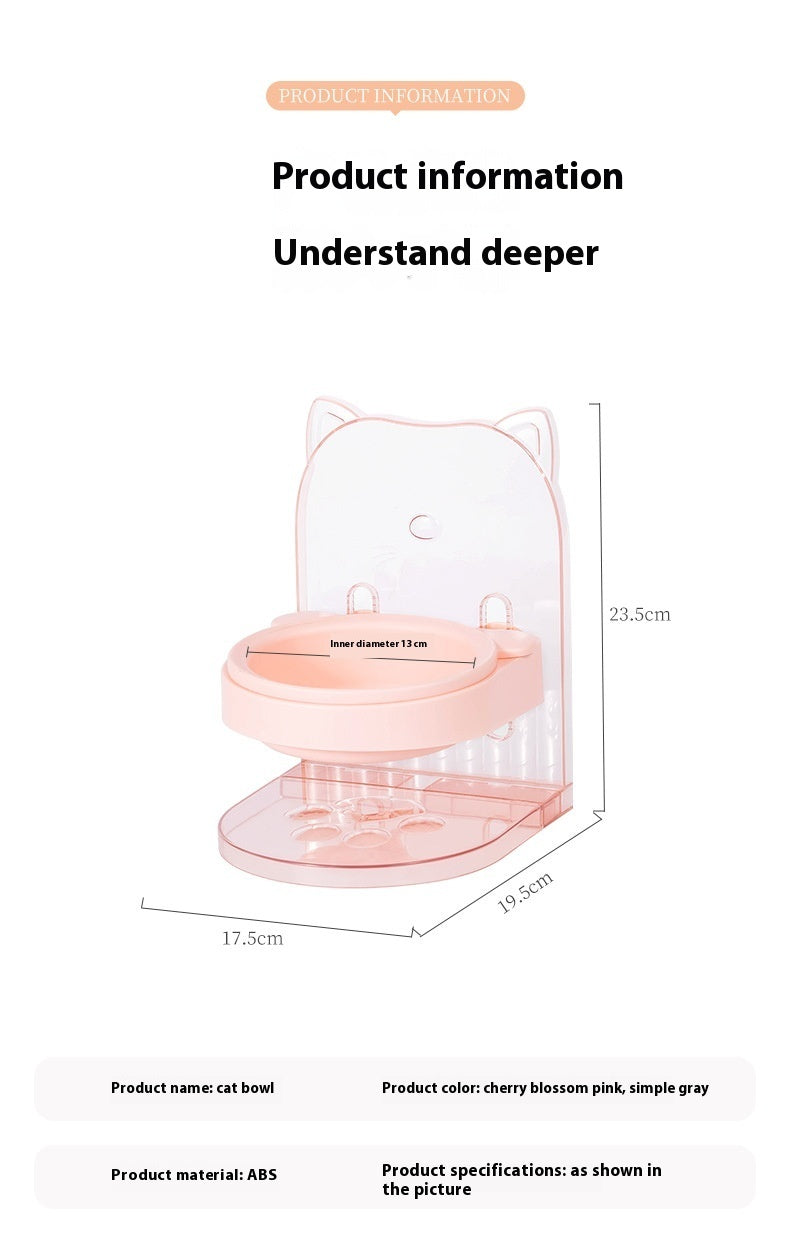 HKM-634259 Adjustable Height Cat Ear Pet Feeding Bowl in Gray and Pink, Made of Durable ABS