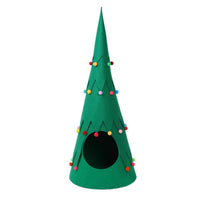 HKM-634259 Foldable Semi-closed Pet Tent for Cats and Dogs - Green Cloth Christmas Tree Design