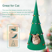 HKM-634259 Foldable Semi-closed Pet Tent for Cats and Dogs - Green Cloth Christmas Tree Design
