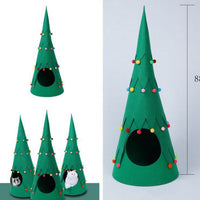 HKM-634259 Foldable Semi-closed Pet Tent for Cats and Dogs - Green Cloth Christmas Tree Design