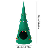 HKM-634259 Foldable Semi-closed Pet Tent for Cats and Dogs - Green Cloth Christmas Tree Design