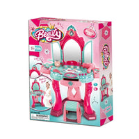 HKM-634579 Beauty Mirror Playset with Light & Sound - Double Door Dressing Table with Chair for Kids