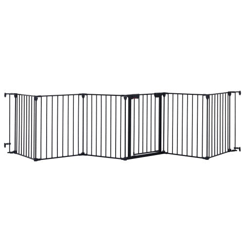 HKM-634899 150" Adjustable 6-Panel Safety Gate for Play Yards, Fireplaces, and Stairs - Metal Design for Secure Areas