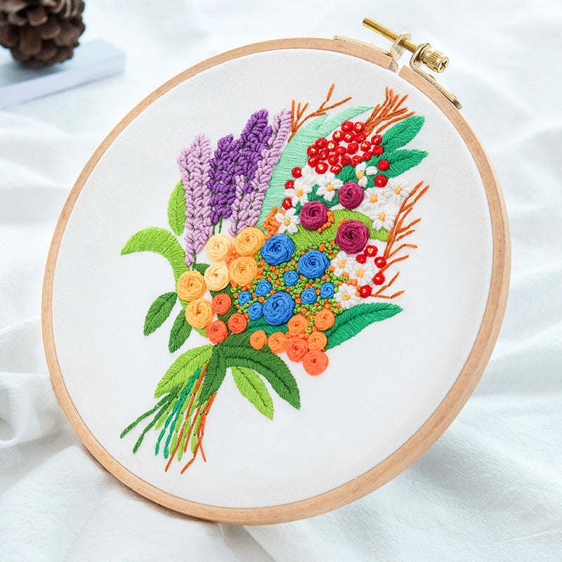 HKM-634899 DIY Hand Embroidery Kit with Cotton Canvas and Complete Accessories