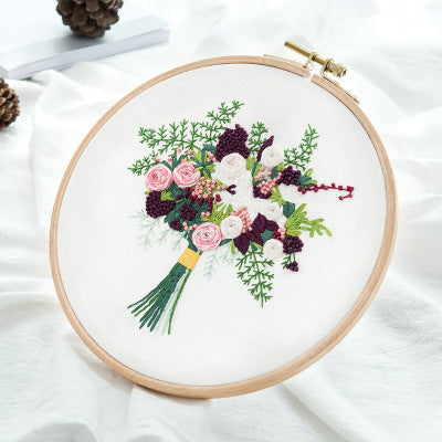 HKM-634899 DIY Hand Embroidery Kit with Cotton Canvas and Complete Accessories