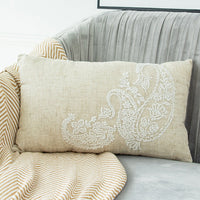 HKM-634963 Embroidered Cotton and Linen Tassel Pillowcase with Plant and Flower Pattern
