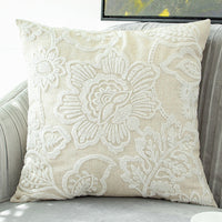 HKM-634963 Embroidered Cotton and Linen Tassel Pillowcase with Plant and Flower Pattern