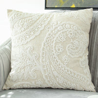 HKM-634963 Embroidered Cotton and Linen Tassel Pillowcase with Plant and Flower Pattern