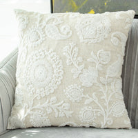 HKM-634963 Embroidered Cotton and Linen Tassel Pillowcase with Plant and Flower Pattern