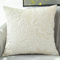 HKM-634963 Embroidered Cotton and Linen Tassel Pillowcase with Plant and Flower Pattern