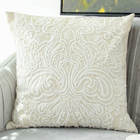 HKM-634963 Embroidered Cotton and Linen Tassel Pillowcase with Plant and Flower Pattern