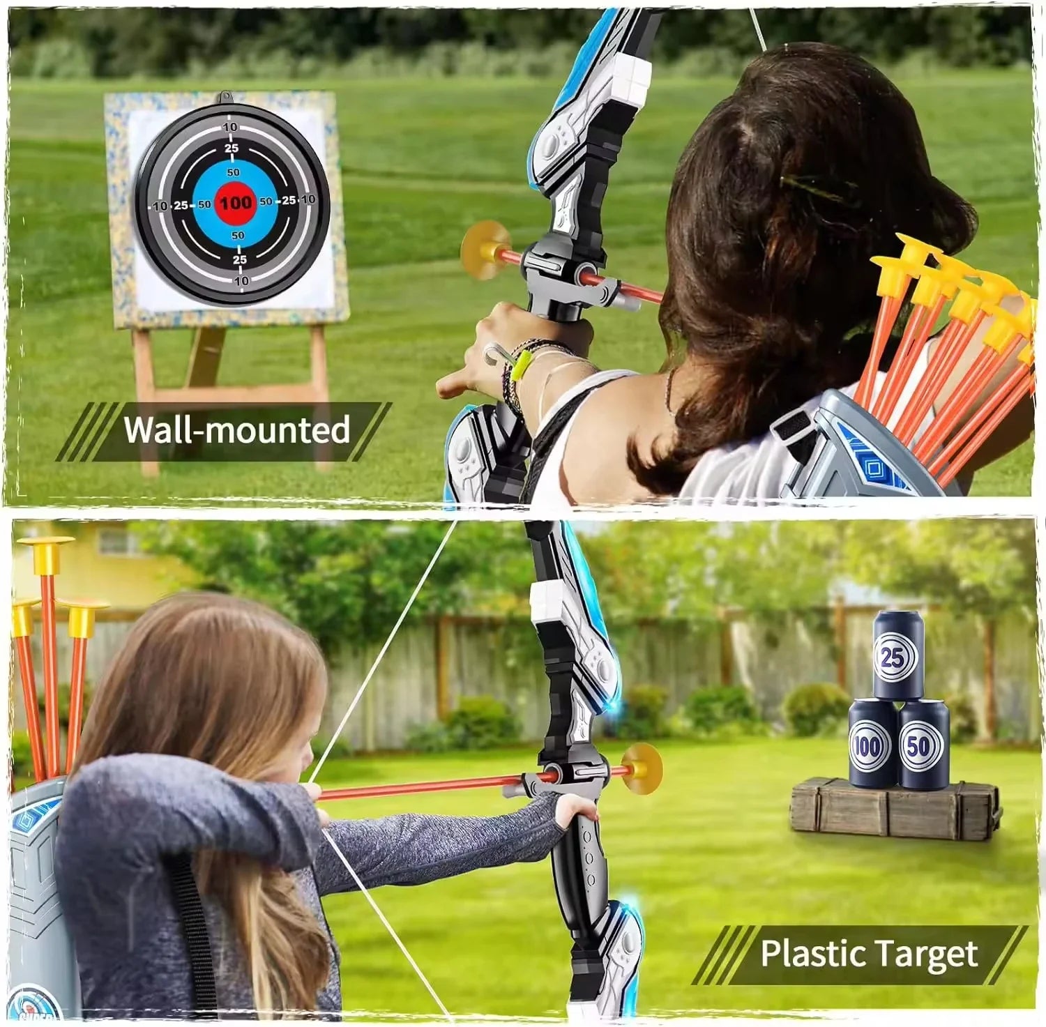 HKM-635155 LED Bow and Arrow Shooting Set with Suction Cup Target for Indoor and Outdoor Fun
