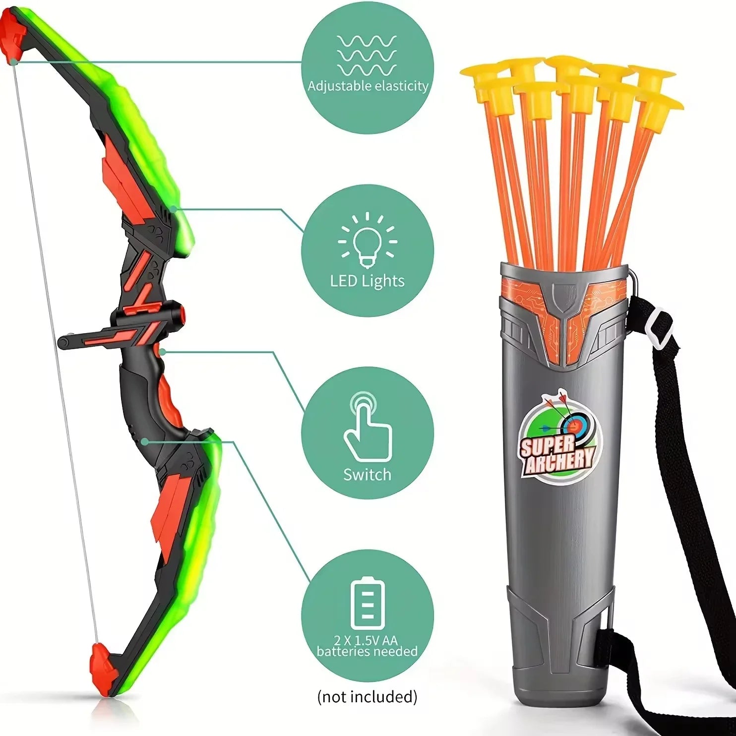 HKM-635155 LED Bow and Arrow Shooting Set with Suction Cup Target for Indoor and Outdoor Fun
