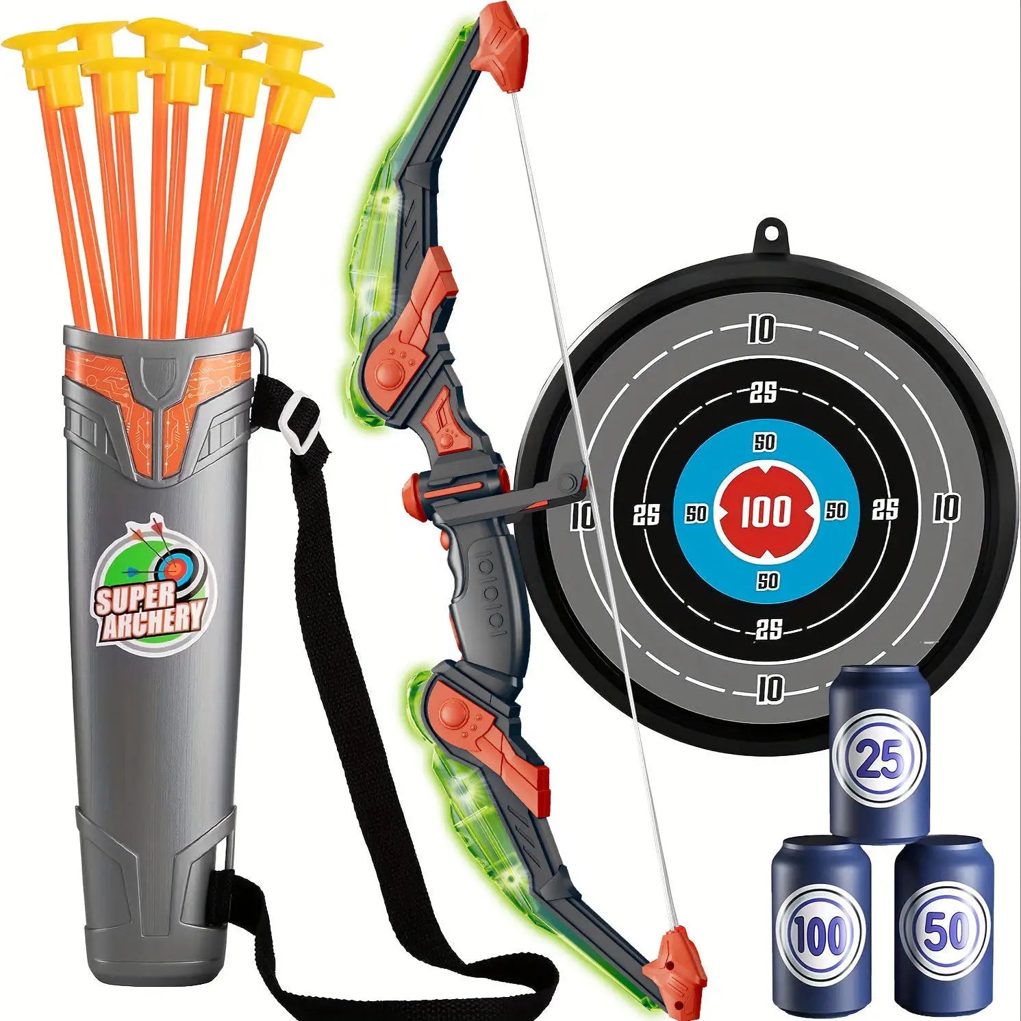 HKM-635155 LED Bow and Arrow Shooting Set with Suction Cup Target for Indoor and Outdoor Fun