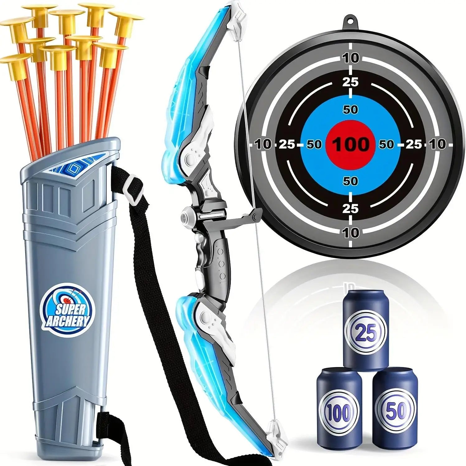HKM-635155 LED Bow and Arrow Shooting Set with Suction Cup Target for Indoor and Outdoor Fun