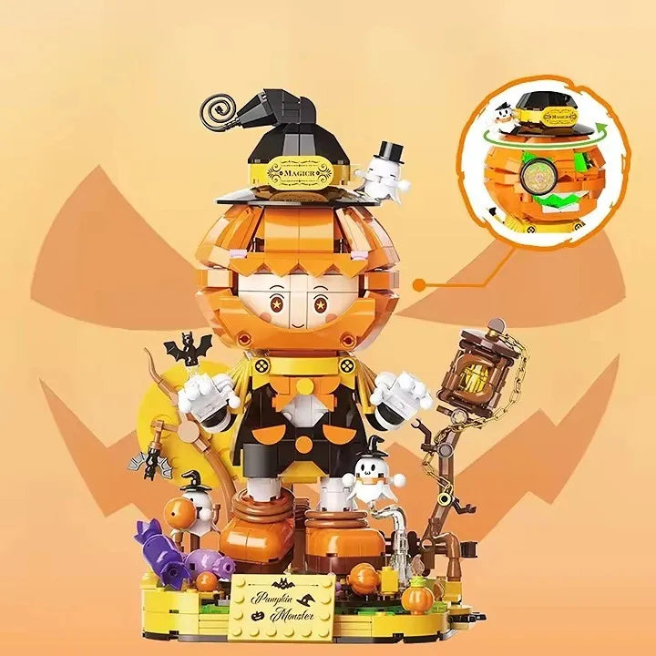 Halloween Pumpkin Head Building Block Set for Creative Play - 50 Pieces