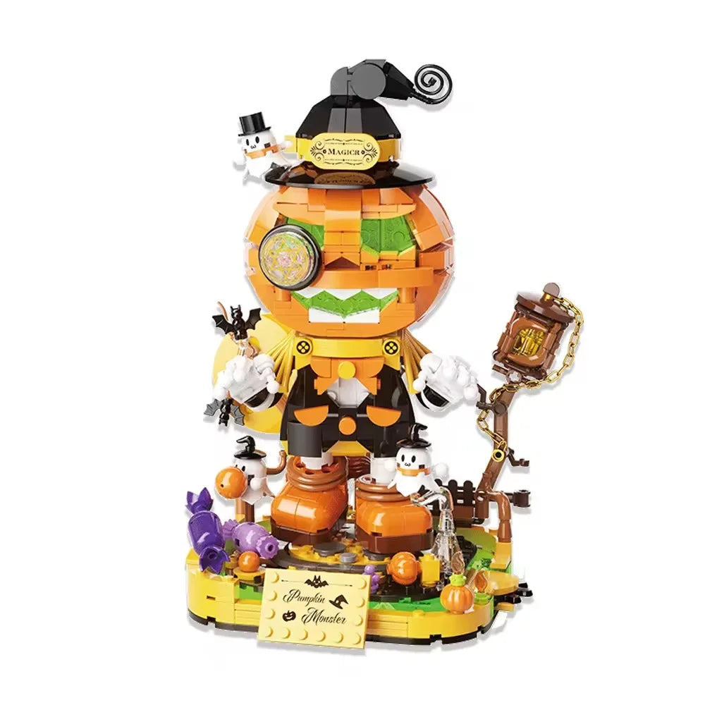 Halloween Pumpkin Head Building Block Set for Creative Play - 50 Pieces