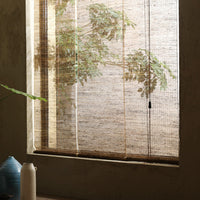 HKM-635603 Japanese Ramie Roller Blind for Tea Rooms - Semi-Shading, Plain Beige Design, Available in Multiple Widths