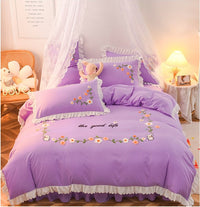 HKM-635731 Embroidered Wind Ruffled Duvet Cover Set for Single Bed - 3 Piece