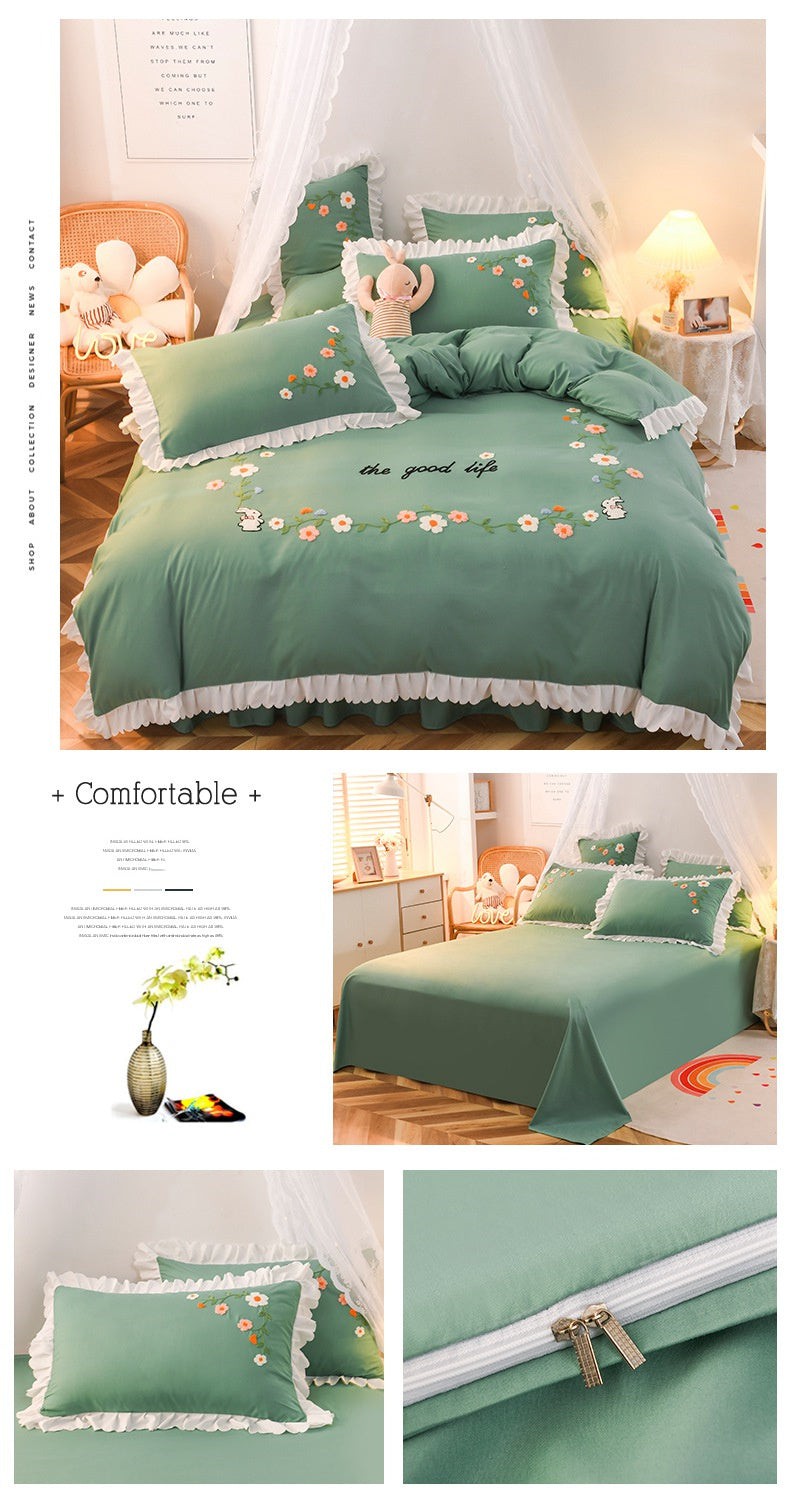 HKM-635731 Embroidered Wind Ruffled Duvet Cover Set for Single Bed - 3 Piece
