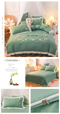 HKM-635731 Embroidered Wind Ruffled Duvet Cover Set for Single Bed - 3 Piece