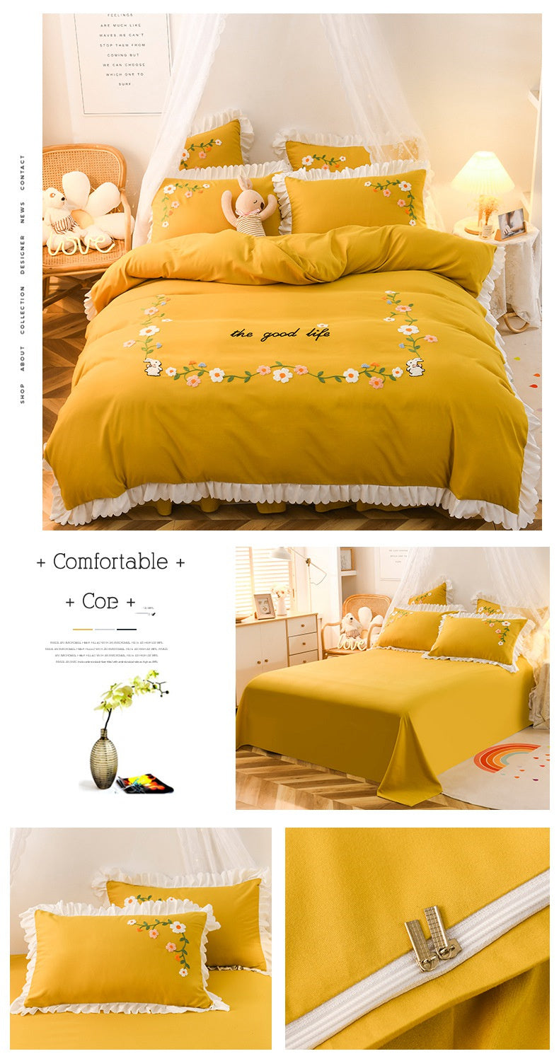 HKM-635731 Embroidered Wind Ruffled Duvet Cover Set for Single Bed - 3 Piece