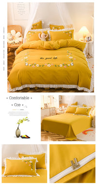 HKM-635731 Embroidered Wind Ruffled Duvet Cover Set for Single Bed - 3 Piece