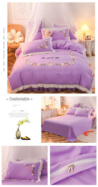 HKM-635731 Embroidered Wind Ruffled Duvet Cover Set for Single Bed - 3 Piece