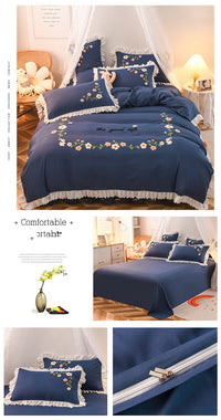 HKM-635731 Embroidered Wind Ruffled Duvet Cover Set for Single Bed - 3 Piece
