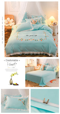 HKM-635731 Embroidered Wind Ruffled Duvet Cover Set for Single Bed - 3 Piece
