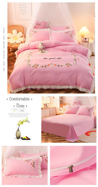 HKM-635731 Embroidered Wind Ruffled Duvet Cover Set for Single Bed - 3 Piece