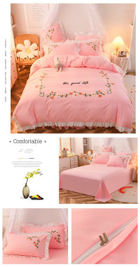 HKM-635731 Embroidered Wind Ruffled Duvet Cover Set for Single Bed - 3 Piece