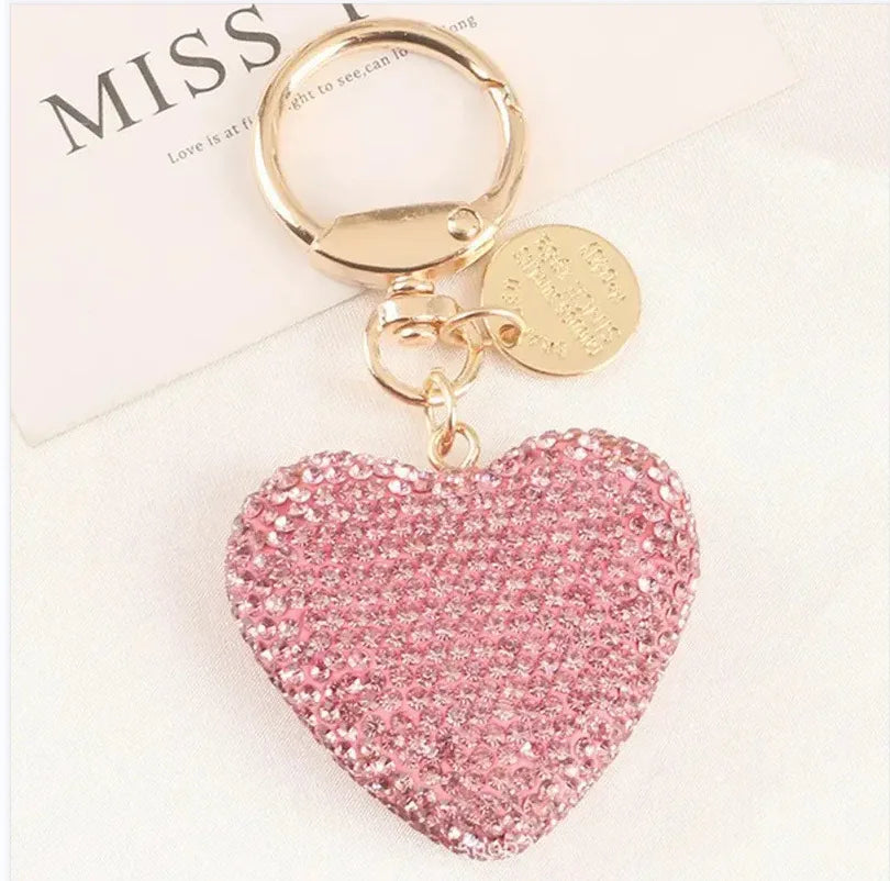 HKM-635731 Metal Heart Shape Keychain with Crystal Rhinestones and Tassel - Purple Bling Accessory