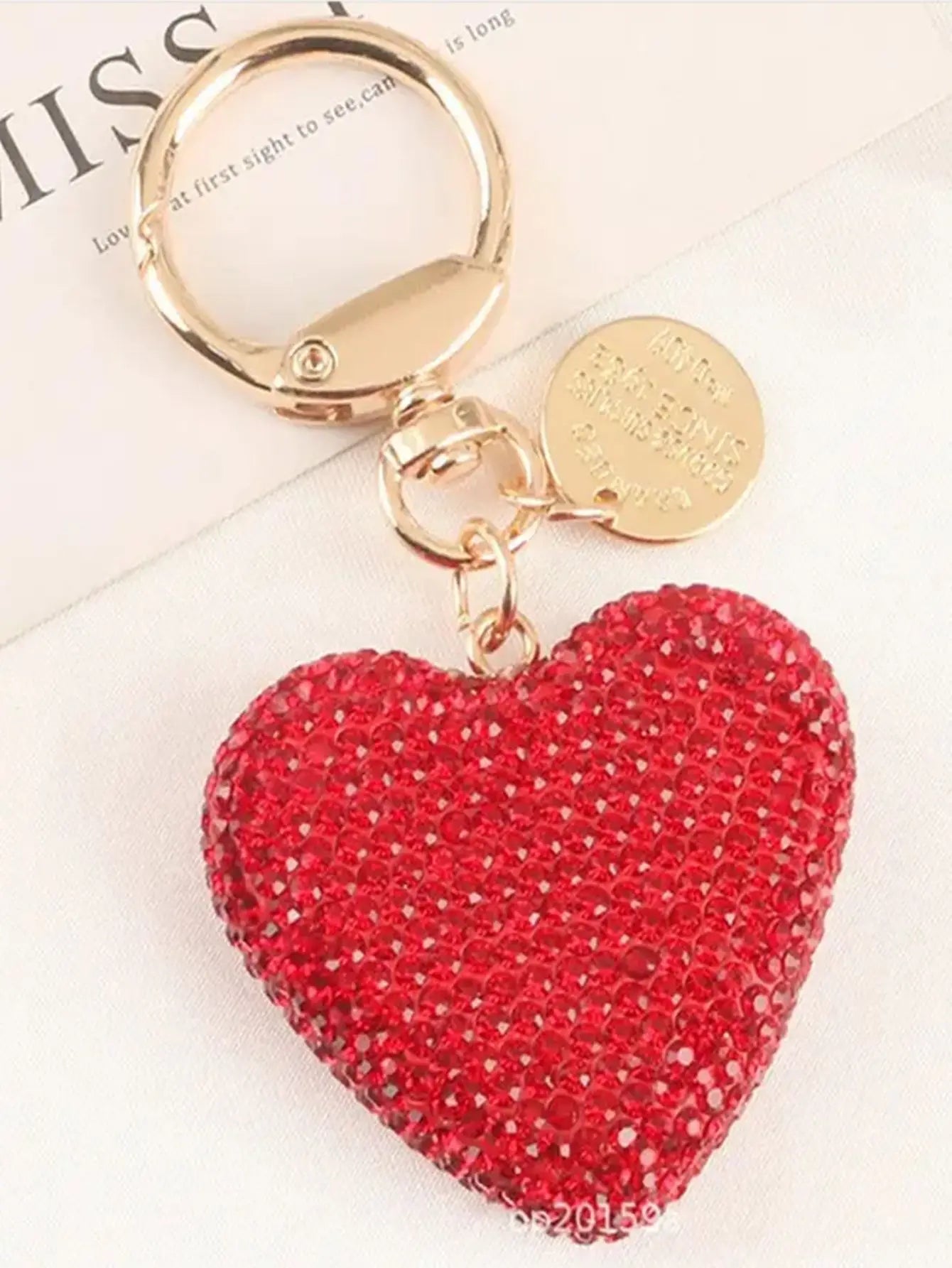 HKM-635731 Metal Heart Shape Keychain with Crystal Rhinestones and Tassel - Purple Bling Accessory