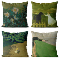 HKM-635859 Home Art Double-Sided Velvet and Linen Oil Painting Pillow Cover - 45x45cm