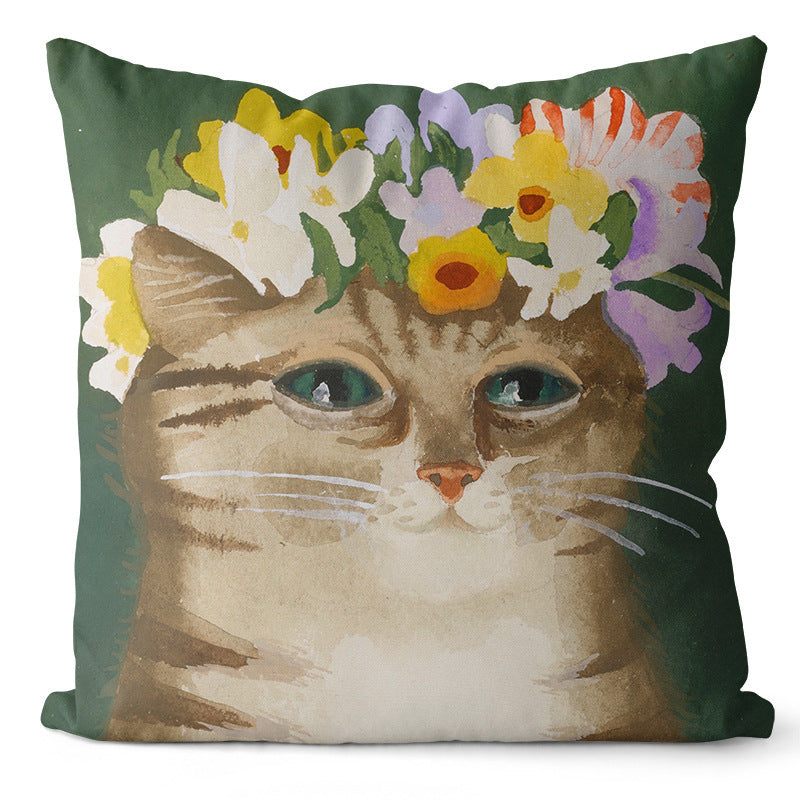 HKM-635859 Home Art Double-Sided Velvet and Linen Oil Painting Pillow Cover - 45x45cm