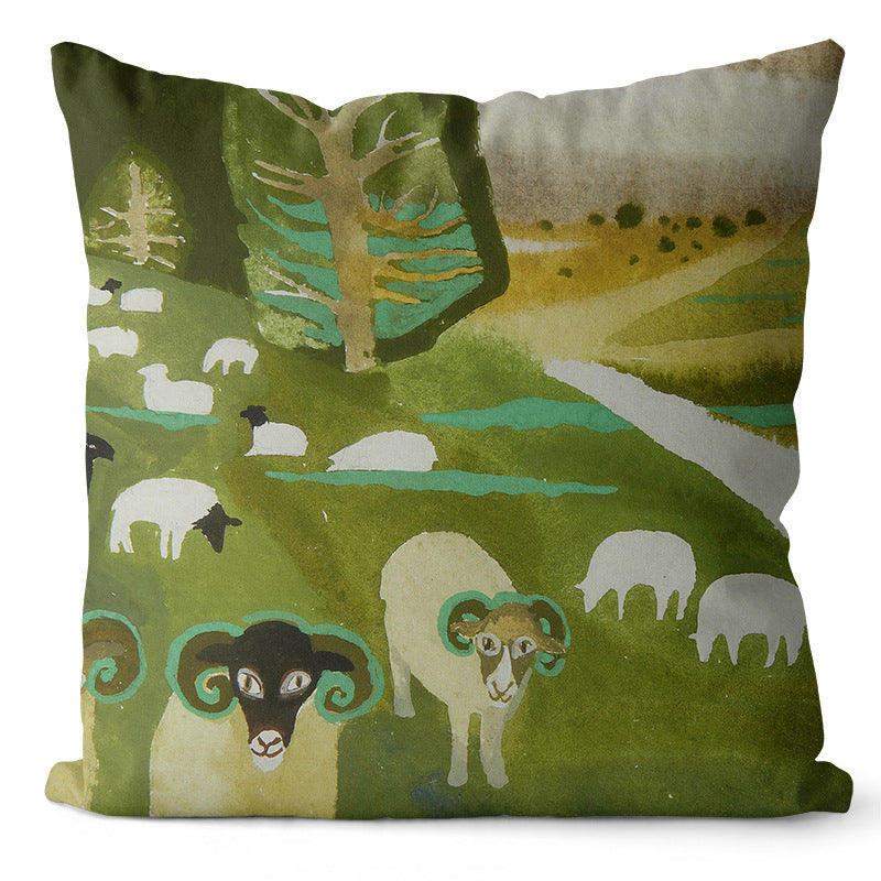 HKM-635859 Home Art Double-Sided Velvet and Linen Oil Painting Pillow Cover - 45x45cm