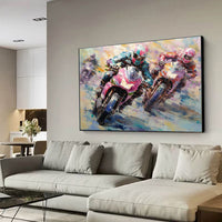 HKM-635987 Handmade Oil Painting Canvas Art - Motorcycle Sports Theme for Home Decor