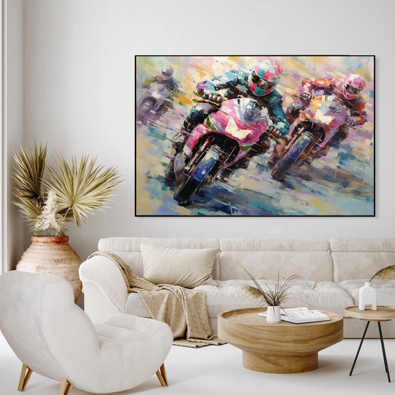 HKM-635987 Handmade Oil Painting Canvas Art - Motorcycle Sports Theme for Home Decor