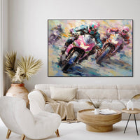 HKM-635987 Handmade Oil Painting Canvas Art - Motorcycle Sports Theme for Home Decor