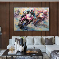 HKM-635987 Handmade Oil Painting Canvas Art - Motorcycle Sports Theme for Home Decor