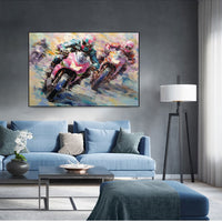HKM-635987 Handmade Oil Painting Canvas Art - Motorcycle Sports Theme for Home Decor