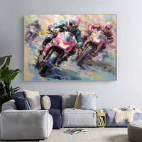 HKM-635987 Handmade Oil Painting Canvas Art - Motorcycle Sports Theme for Home Decor