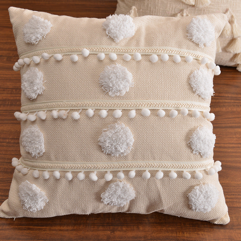 HKM-636179 Moroccan Style Cotton Tassel Cushion Pillow with Removable Cover - 45x45cm