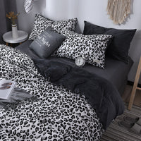 HKM-636371 Leopard and Floral Print Cotton Velvet 4-Piece Bedding Set - Duvet Cover, Sheets, Pillowcases