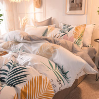 HKM-636371 Leopard and Floral Print Cotton Velvet 4-Piece Bedding Set - Duvet Cover, Sheets, Pillowcases