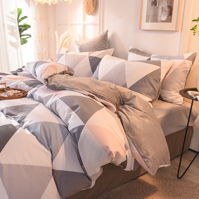 HKM-636371 Leopard and Floral Print Cotton Velvet 4-Piece Bedding Set - Duvet Cover, Sheets, Pillowcases