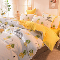 HKM-636371 Leopard and Floral Print Cotton Velvet 4-Piece Bedding Set - Duvet Cover, Sheets, Pillowcases
